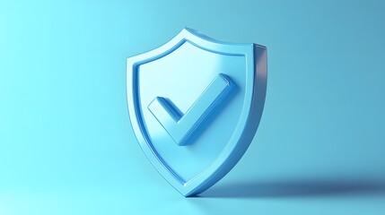 cartoon 3d Icon safety shield check mark perspective . Blue symbol security safety icon. Checkmark in minimalistic style. 3d vector illustration. white background