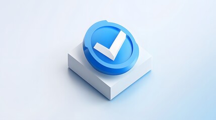 cartoon 3d Icon safety shield check mark perspective . Blue symbol security safety icon. Checkmark in minimalistic style. 3d vector illustration. white background