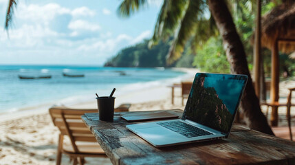 laptop on the beach