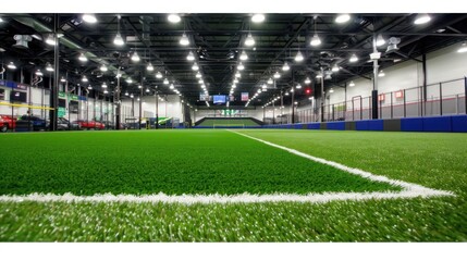 Fototapeta premium Indoor Artificial Turf Soccer Field with White Lines