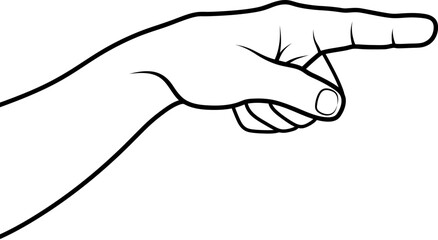 Hand With Finger Pointing Diredction - Line Art Illustration
