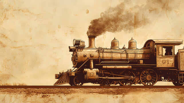 Vintage style illustration oldfashioned train ticket rich details sepia tones nostalgic and historical feel brown and beige palette. Vintage Sepia. Illustration