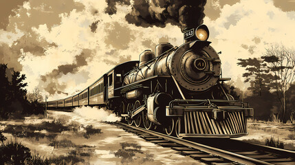 Vintage style illustration oldfashioned train ticket rich details sepia tones nostalgic and historical feel brown and beige palette. Vintage Sepia. Illustration