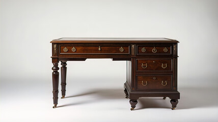 19th century antique bureau writing desk, full length, isolated on white background