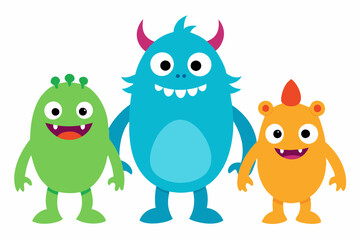 Happy Halloween Day. Set of cute monster isolated on white background cartoon character coloring page for kids. Funny animal outline illustration .with white background.