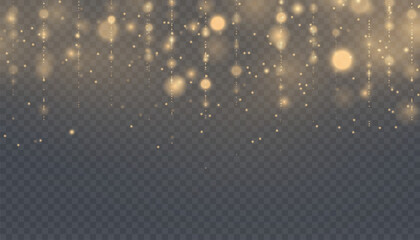 Glow, glare, explosion, sparkles, shimmer, glitter and stars on transparent background. Christmas bright golden bokeh glow effect.