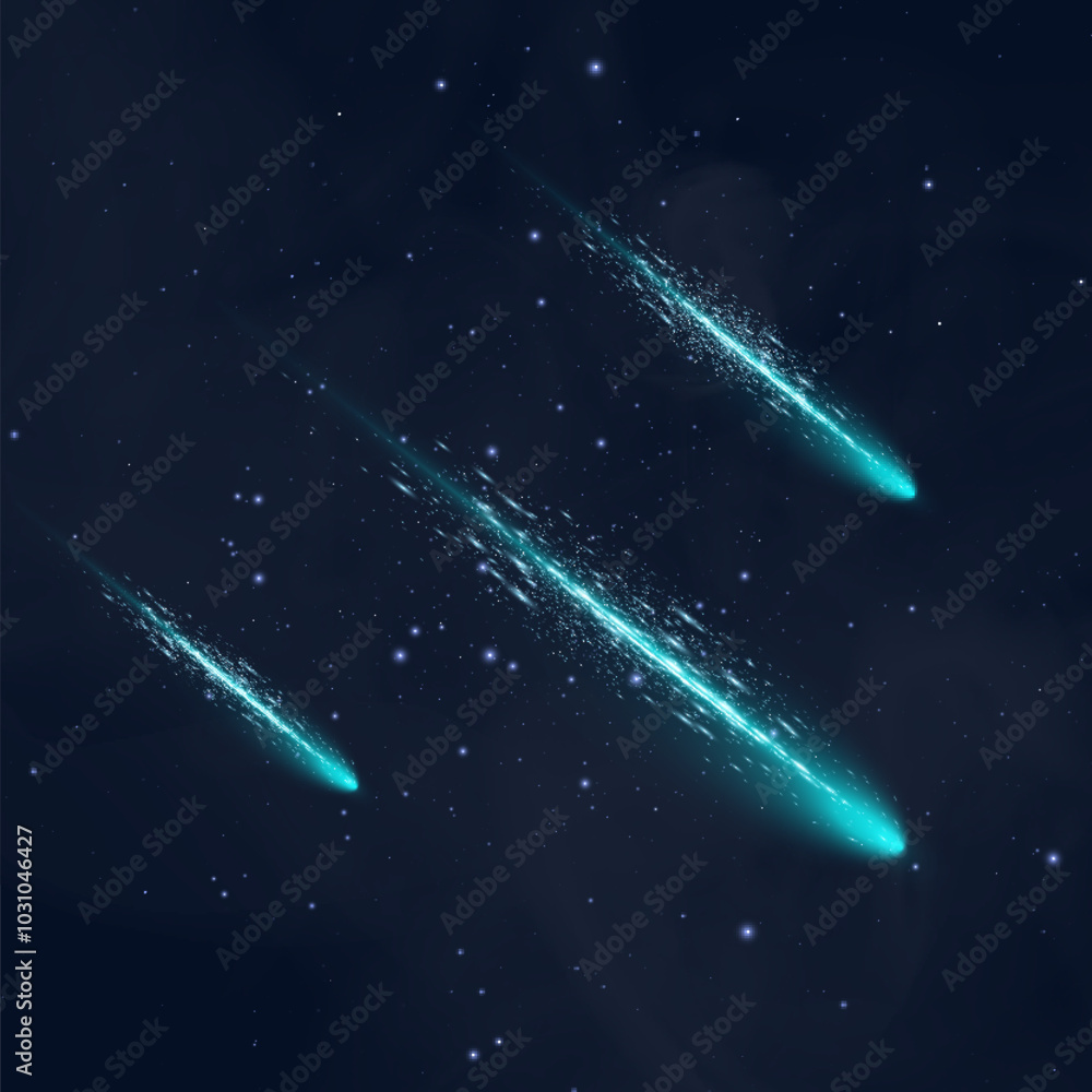 Poster meteor shower. fall of space bodies asteroids, meteorites, comets. vector