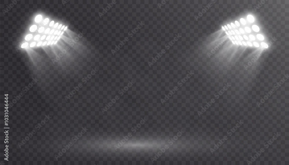 Poster spotlights on a transparent background. stage lighting with bright led strobe lights. laser light sh