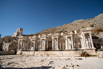 Burdur - Turkiye - October 27 - 2022 : Antonines fountain of Sagalassos Ancient City