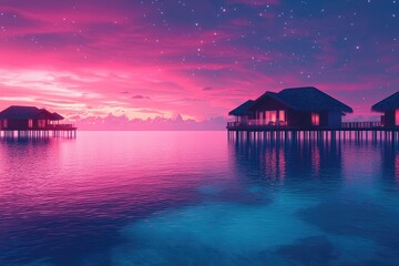 Fototapeta premium Island retreat: villa on island, a luxurious escape turquoise waters and serene landscapes, comfort meets natural beauty in a private paradise, relaxation and exclusivity