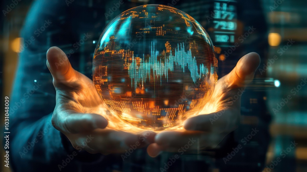 Poster a person holding a glowing orb with a graph inside.