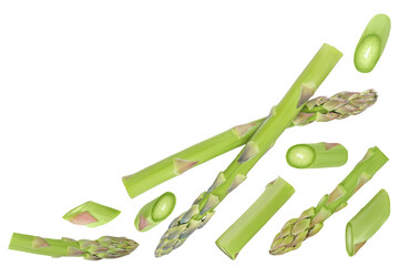 fresh asparagus isolated on white background. Top view with copy space for your text. Flat lay.