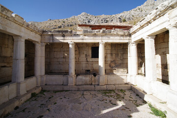 Burdur - Turkiye - October 27 - 2022 : Sagalassos Fountain House and Neon Library