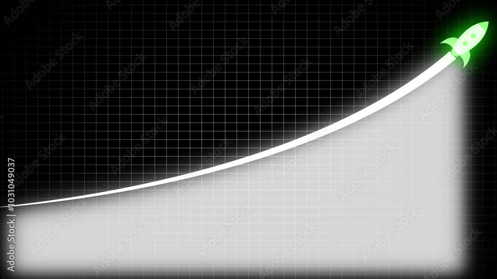 Poster business graph with rocket sing. arrow rising on graph with rocket sale symbols.