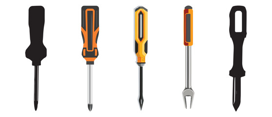 Diverse set of screwdrivers displayed in various designs for hardware usage