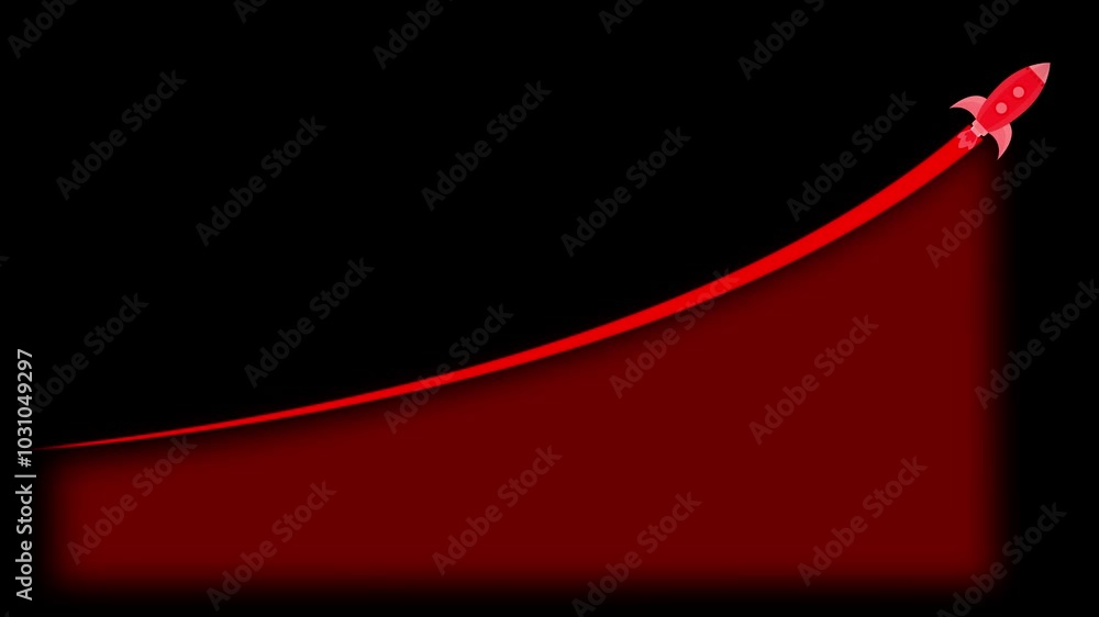 Poster business graph with rocket sing. arrow rising on graph with rocket sale symbols.