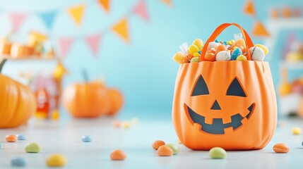 Halloween Pumpkin Bag Filled with Colorful Treats