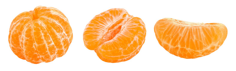 Tangerine or clementine peeled isolated on white background with full depth of field.