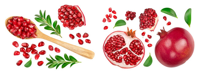 Pomegranate isolated on white background . Top view with copy space for your text. Flat lay