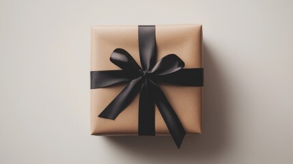 neatly wrapped gift box with a simple ribbon on a white surface, soft natural light, minimalistic composition, , perfect for celebration-themed content and minimalist art.