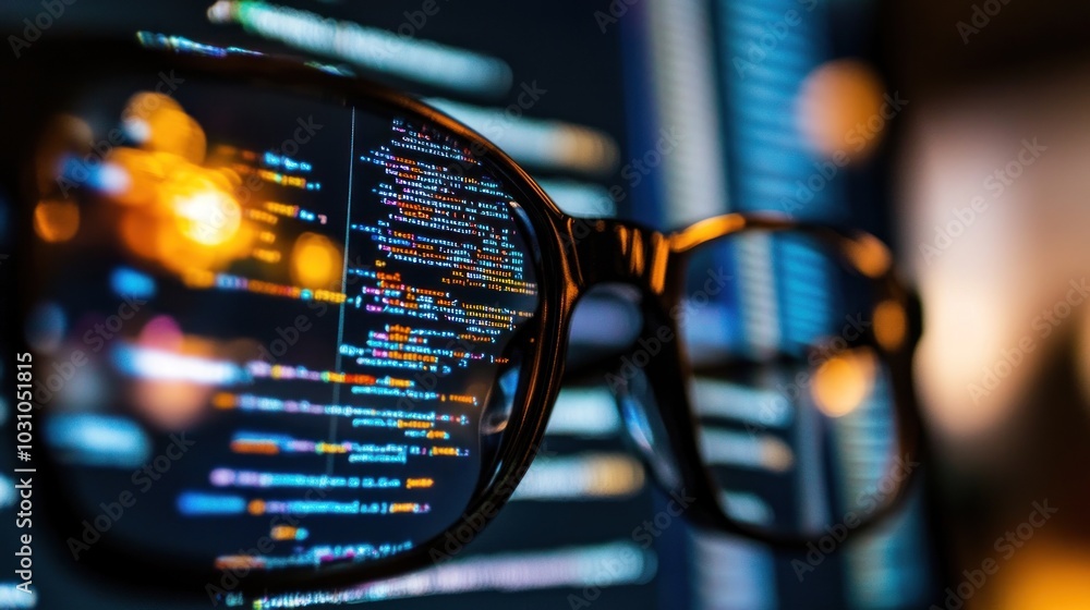 Aufkleber Glasses Reflecting Code on a Computer Screen