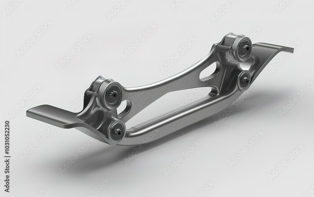Poster a detailed view of a metallic ski binding component showcasing its design and engineering intricacie