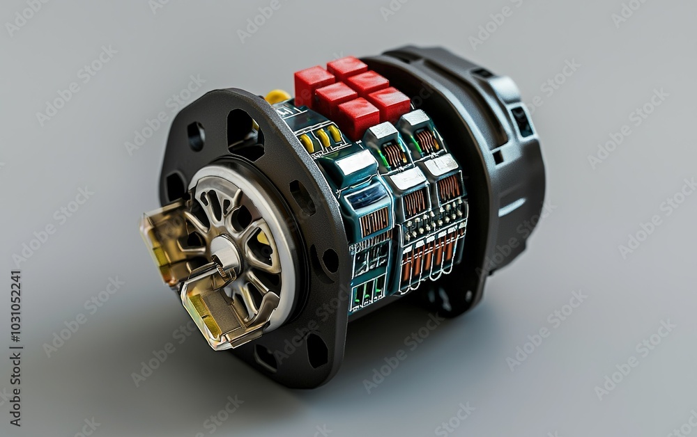 Poster close-up view of a circuit breaker assembly showcasing intricate components and connectors essential