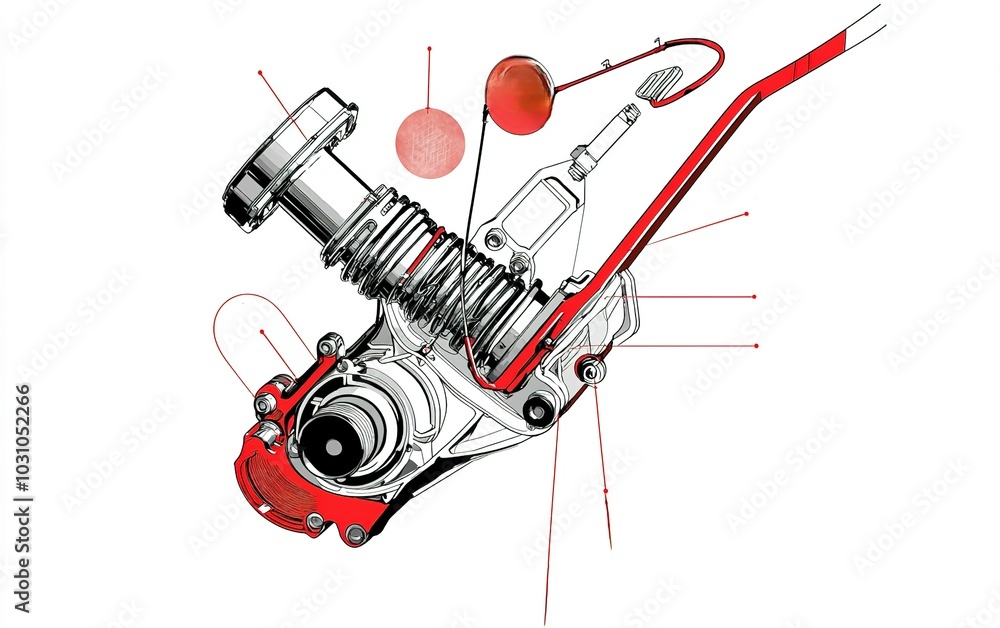 Poster detailed diagram of a mechanical component showing inner workings and connections for improved funct