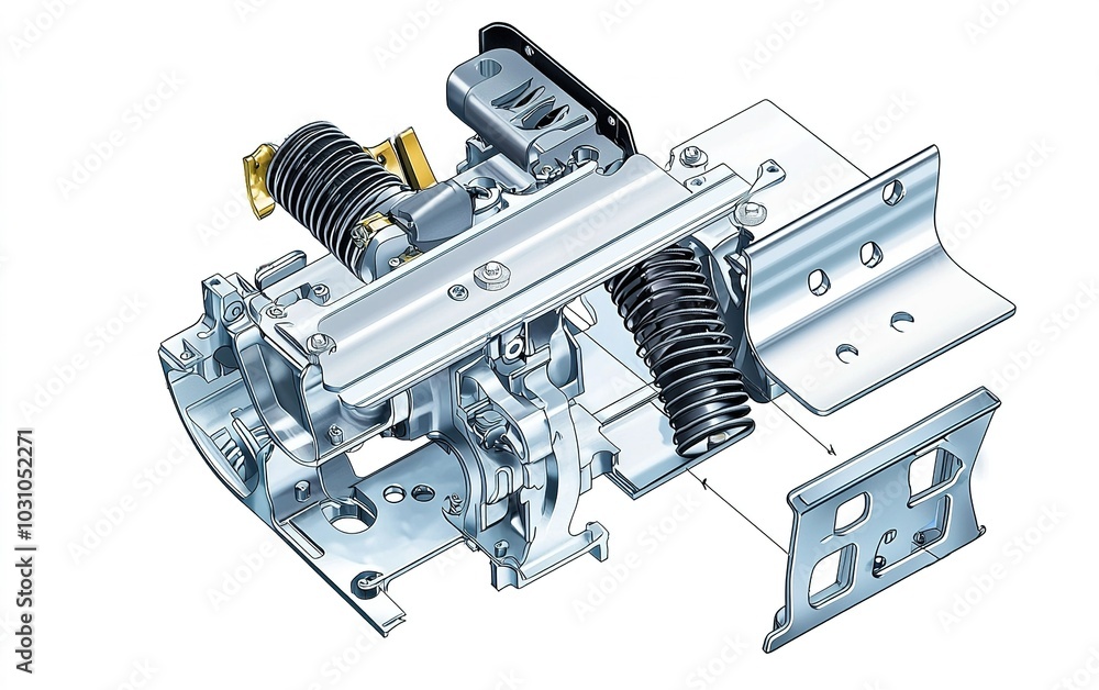 Poster detailed diagram of a mechanical assembly showing various components and functions in a vehicle's co
