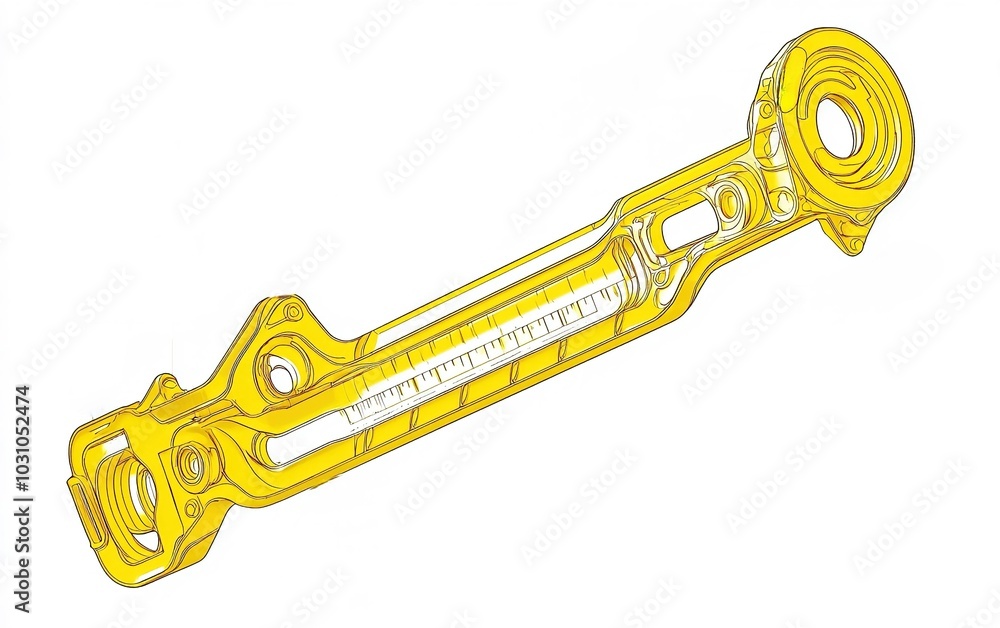 Poster detailed view of a yellow automotive component highlighting its design and engineering features for 
