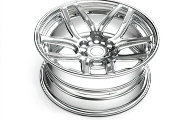 Shiny chrome alloy wheel displayed at an automotive expo showcasing innovative designs and craftsmanship in vehicle enhancement