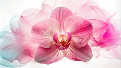 Obraz premium Soft pink orchid blossoms with flowing colors for floral design and artistic presentations copy space