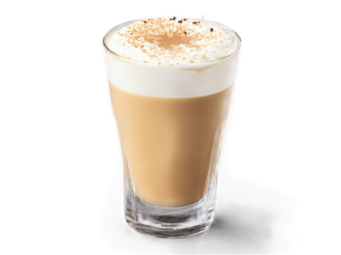 Spanish Latte A sweet Spanish latte in a clear glass with condensed milk and espresso