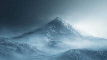 Fototapeta premium A majestic mountain peak shrouded in fog and mist, with a dramatic and ethereal feel.