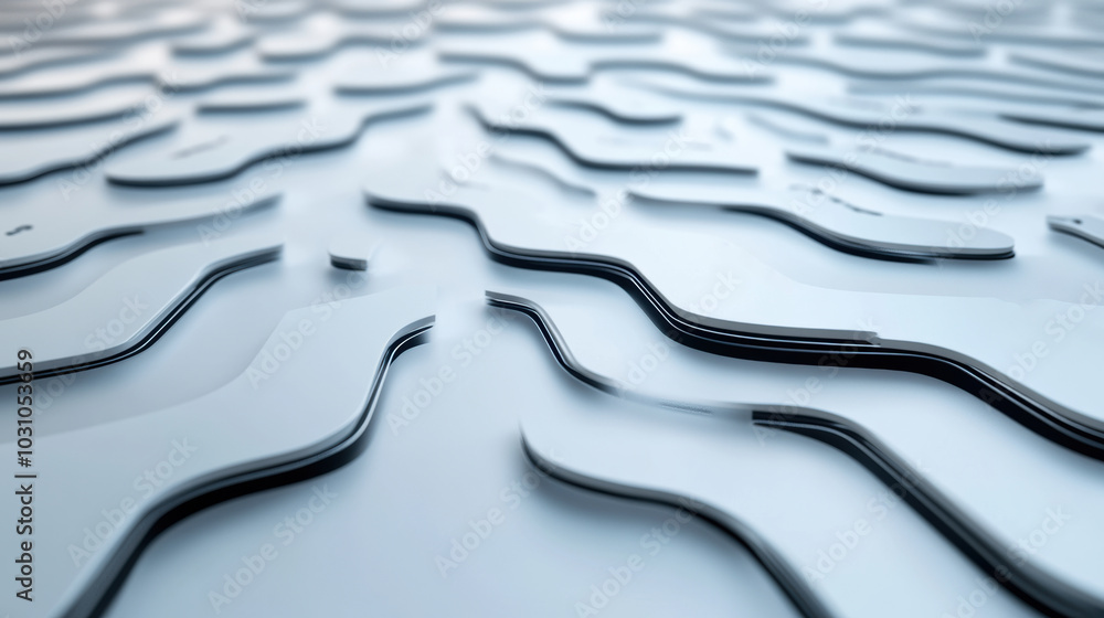 Poster abstract layered pattern with smooth, flowing curves in a monochromatic palette, ai
