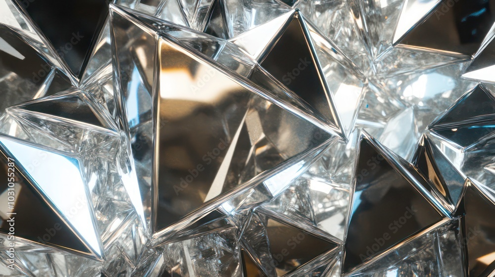 Poster abstract background of many silver and clear geometric triangular shapes, creating a modern and styl