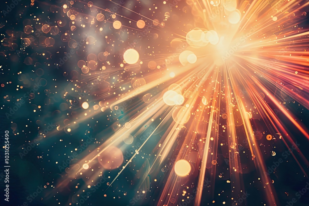 Fototapete Radiant burst of light and color creates an enchanting display of sparks and sparkles against a dark backdrop in an abstract composition