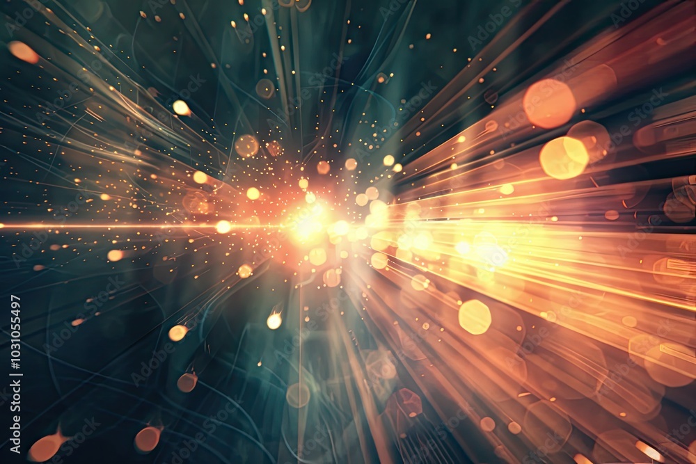 Fototapete Radiant burst of light and color creates an enchanting display of sparks and sparkles against a dark backdrop in an abstract composition