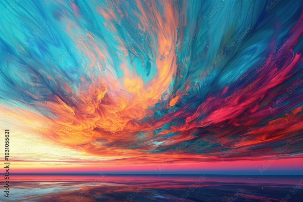 Fototapete a swirling cosmic landscape with vibrant colors and dynamic patterns created by swirling clouds and 