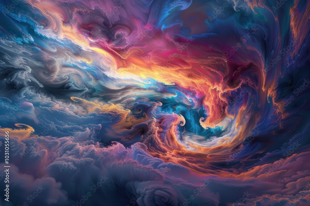 Fototapete a swirling cosmic landscape with vibrant colors and dynamic patterns created by swirling clouds and 
