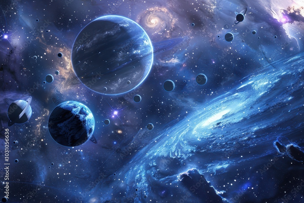 Aufkleber stunning cosmic view of an asteroid belt with planets and a bright star illuminating the scene in th