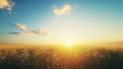 Golden Field at Sunset with Clouds