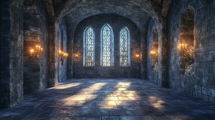 Fototapeta premium Ancient Stone Castle Interior 3D Rendering