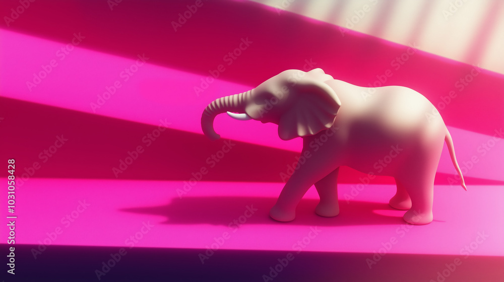 Aufkleber a minimalist 3d render of a white elephant standing in dramatic pink lighting, creating a playful ye