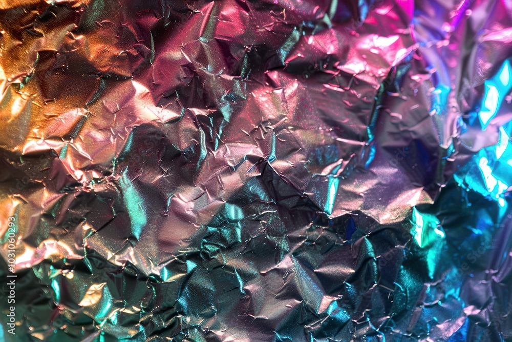 Poster colorful iridescent surface texture showcasing vibrant hues and reflections, creating a mesmerizing 