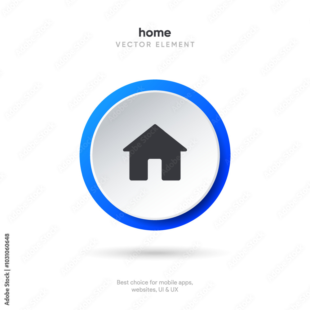 Aufkleber 3d minimal modern home, homepage, base, main page, house push button icon emblem symbol, sign. 3d ho