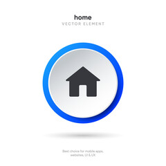 3d minimal modern home, homepage, base, main page, house push button icon emblem symbol, sign. 3d home icon. Mobile app icons. Device UI UX mockup. Isolated vector elements.