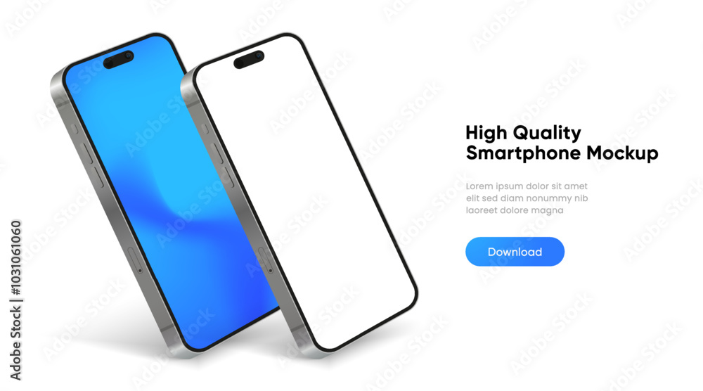 Poster Realistic smartphone mockup. Mobile phone vector with isolated on white background. Device front view. 3D mobile phone with shadow. Realistic, high quality smart phone mockup for ui ux presentation.