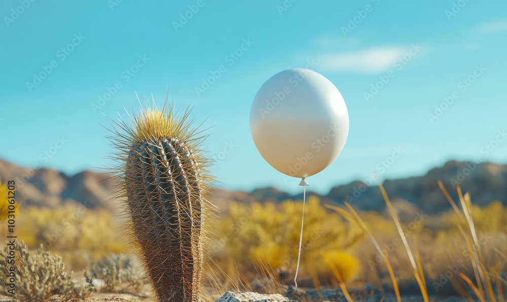 Aufkleber a fragile balloon on a sharp prickly cactus. fragility and protection concept