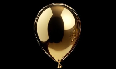 A gold balloon is floating in front of a black background